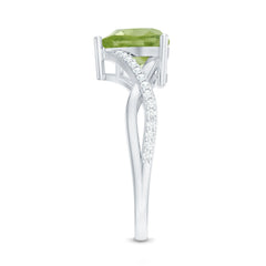 Natural 2 Carat Peridot Heart Engagement Ring with Diamond Crossover Shank