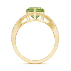 Natural 2 Carat Peridot Heart Engagement Ring with Diamond Crossover Shank