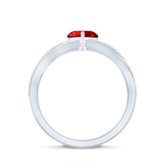 Lab Created Ruby and Diamond Heart Engagement Ring in Crossover Band