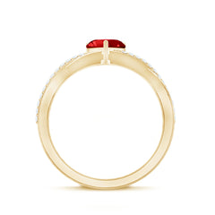 Lab Created Ruby and Diamond Heart Engagement Ring in Crossover Band