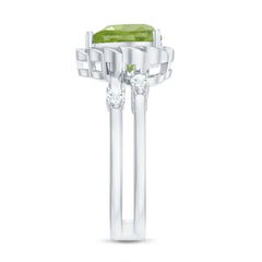 Heart Shape Peridot Solitaire Band Ring with Diamond Stones