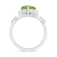 Heart Shape Peridot Solitaire Band Ring with Diamond Stones