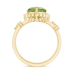 Heart Shape Peridot Solitaire Band Ring with Diamond Stones