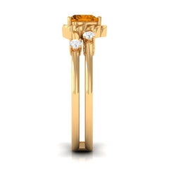 Heart Shape Citrine Solitaire Double Band Ring with Diamond