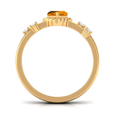 Heart Shape Citrine Solitaire Double Band Ring with Diamond