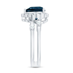 3/4 CT Heart Shape London Blue Topaz Double Band Ring with Diamond