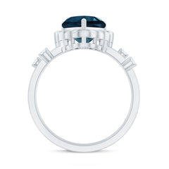 3/4 CT Heart Shape London Blue Topaz Double Band Ring with Diamond
