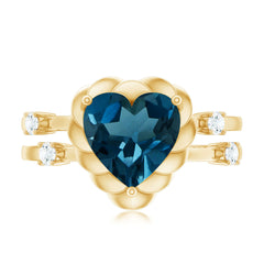 3/4 CT Heart Shape London Blue Topaz Double Band Ring with Diamond