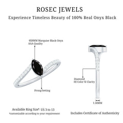 4X8mm Marquise Cut Black Onyx Promise Ring with Diamond Bypass Shank