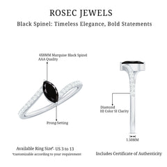 Real Marquise Black Spinel Promise Ring with Diamond Bypass Shank