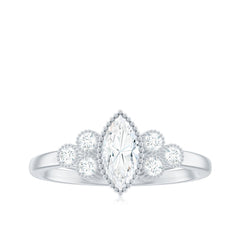 Marquise Moissanite Engagement Ring with Trios