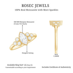 Marquise Moissanite Engagement Ring with Trios