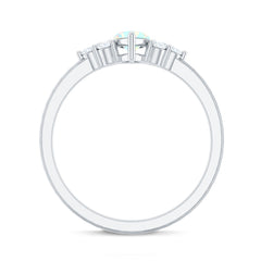 Vintage Looking Rainbow Opal Marquise Engagement Ring with Diamond Trio
