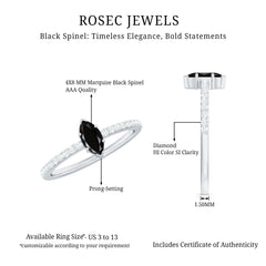 Marquise Black Spinel Diamond Promise Ring for Proposal