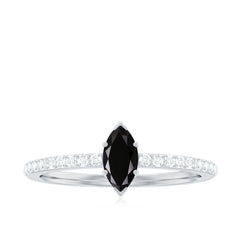 Marquise Black Spinel Diamond Promise Ring for Proposal
