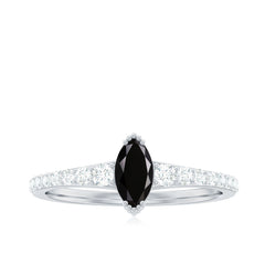 Genuine Marquise Black Spinel Promise Ring with Diamond