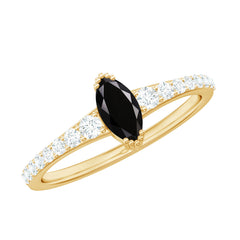 Genuine Marquise Black Spinel Promise Ring with Diamond