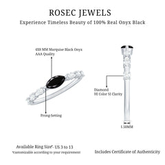 4x8mm Marquise Cut Black Onyx Minimal East West Ring with Diamond