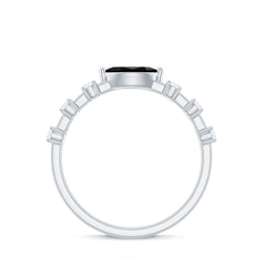 4x8mm Marquise Cut Black Onyx Minimal East West Ring with Diamond