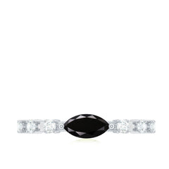 4x8mm Marquise Cut Black Onyx Minimal East West Ring with Diamond