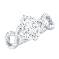 Marquise Moissanite Criss Cross Engagement Ring with Halo