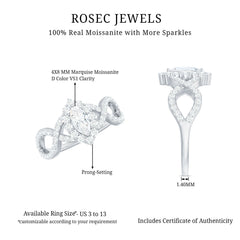 Marquise Moissanite Criss Cross Engagement Ring with Halo