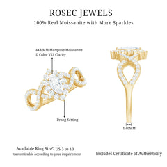 Marquise Moissanite Criss Cross Engagement Ring with Halo