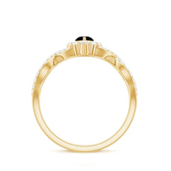 Natural Marquise Black Spinel Engagement Ring with Diamond Crossover Shank