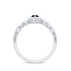 4x8mm Marquise Cut Black Onyx Statement Engagement Ring with Diamond Halo
