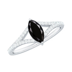 Minimal Black Spinel Marquise Engagement Ring with Diamond Split Shank