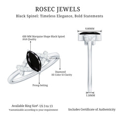 Natural Black Spinel Marquise Engagement Ring with Diamond