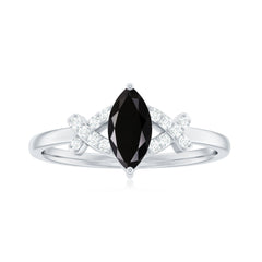 Natural Black Spinel Marquise Engagement Ring with Diamond