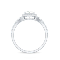 Princess Cut Moissanite Halo Engagement Ring with Split Band