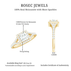 Princess Cut Moissanite Halo Engagement Ring with Split Band