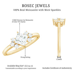 Princess Cut Moissanite Engagement Ring with Trio