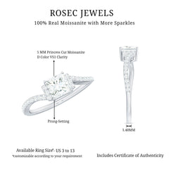 Princess Cut Moissanite Bypass Engagement Ring for Women