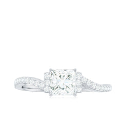 Princess Cut Moissanite Bypass Engagement Ring for Women
