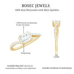 Princess Cut Moissanite Bypass Engagement Ring for Women