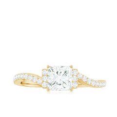 Princess Cut Moissanite Bypass Engagement Ring for Women