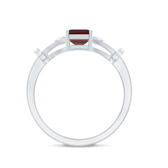 Real 6X8mm Garnet Designer Engagement Ring with Diamond