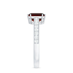 Natural Garnet 8 mm Asscher Cut Engagement Ring with Diamond