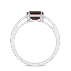 Natural Garnet 8 mm Asscher Cut Engagement Ring with Diamond