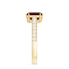 Natural Garnet 8 mm Asscher Cut Engagement Ring with Diamond
