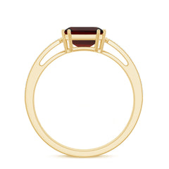 Natural Garnet 8 mm Asscher Cut Engagement Ring with Diamond