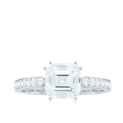 3.50 CT Asscher Cut Moissanite Solitaire Engagement Ring with Side Stones