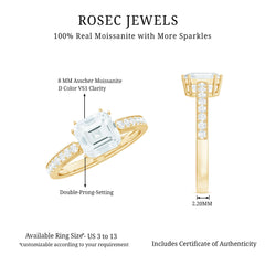 3.50 CT Asscher Cut Moissanite Solitaire Engagement Ring with Side Stones