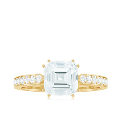 3.50 CT Asscher Cut Moissanite Solitaire Engagement Ring with Side Stones