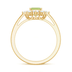Natural 1.8 Carat Peridot Emerald Cut Engagement Ring with Halo