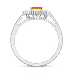 Certified Real Citrine Emerald Cut Engagement Ring with Moissanite Halo