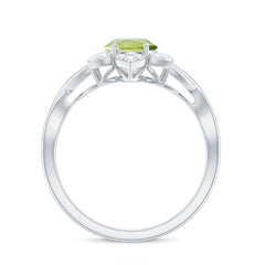 Natural 1 Carat Oval Peridot Flower Engagement Ring with Diamond
